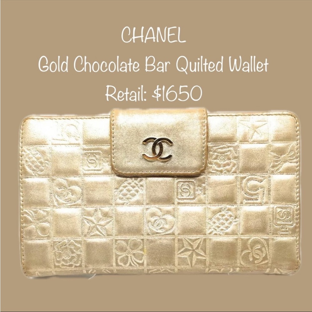 ❤️CHANEL GOLD CHOCOLATE BAR QUILTED WALLET❤️